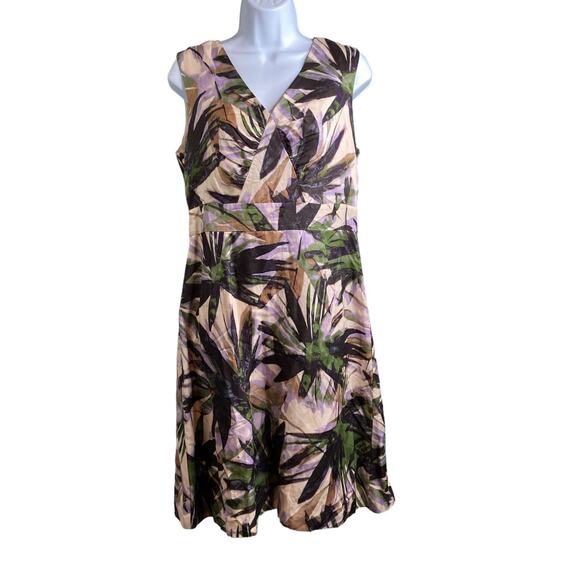 Banana Republic Palm Frond Print Linen Dress Size 6 White Lotus Vibes Preppy - Picture 1 of 13